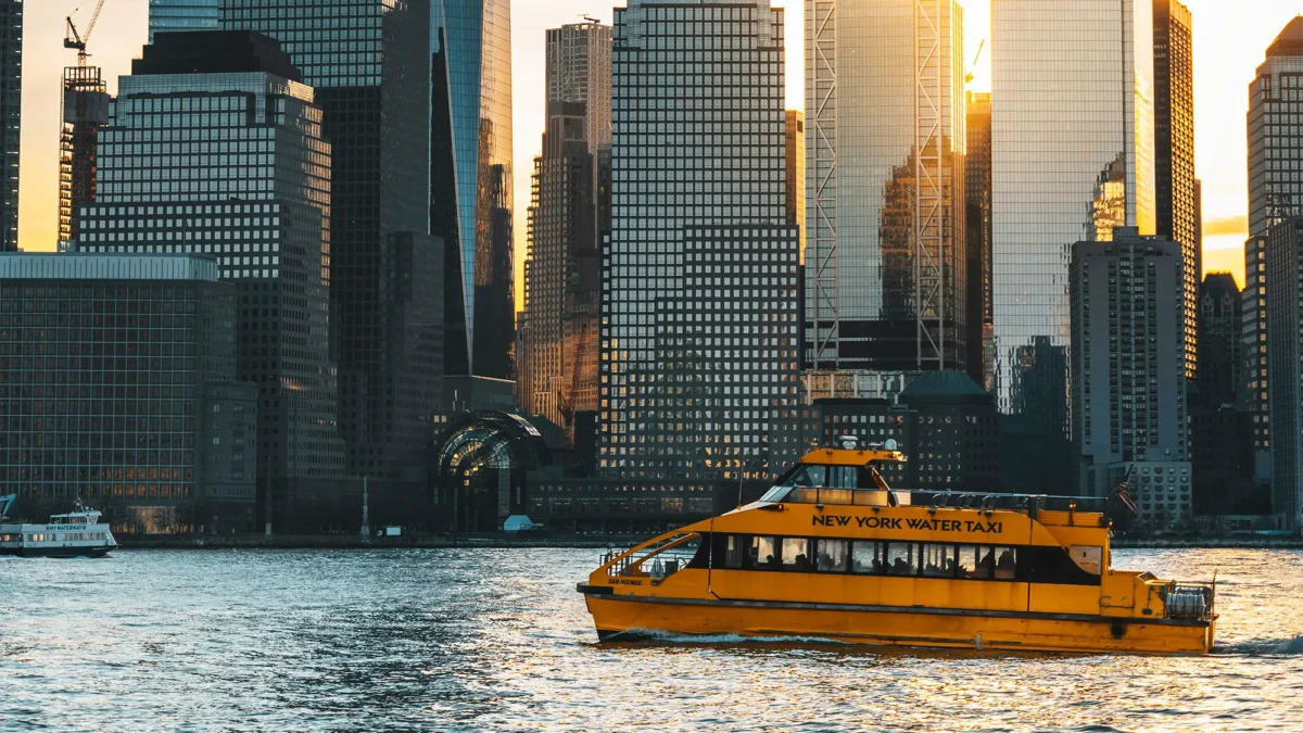 NY Water Taxi with skyscrapers in background